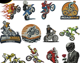 Diseño de bordado de moto de barro / Archivo de bordado a máquina de moto de cross / Patrón de puntada de moto de motocross / Descarga instantánea