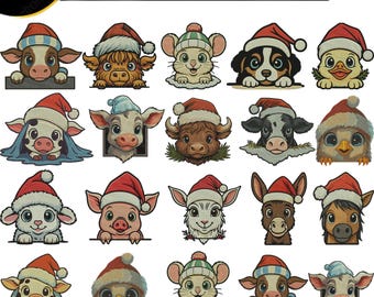 Christmas Animal Embroidery Designs | Baby Clothes, Nursery Decor files, peeking animal embroidery designs. machine embroidery designs.