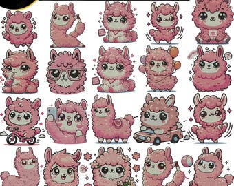 Paquete de diseños de bordado de llama rosa, paquete de diseños de bordado de oveja rosa, linda llama rosa, diseños de bordado a máquina