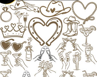 Paquete de diseños de bordado para cóctel de despedida de soltera, bebidas para la fiesta de la novia, archivos de bordado nupcial de vaquera del oeste DST PES