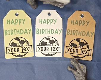 Etiquetas de aniversário de dinossauro para crianças | Etiquetas de feliz aniversário com tema de dinossauro | Etiquetas personalizadas para lembrancinhas de festa | Etiquetas para presentes de aniversário infantis