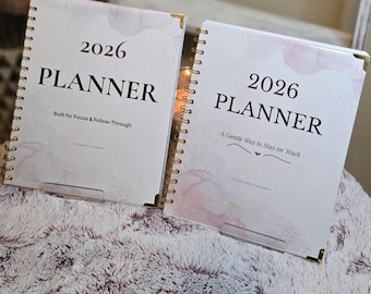 Agenda de capa dura 2026 | Planejador semanal de produtividade | Planejador minimalista neutro | Planejador com espiral dourada | Opção de capa com foto personalizada