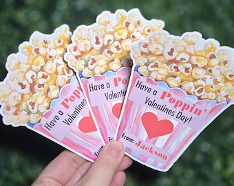 Adesivos personalizados de pipoca para o Dia dos Namorados | Etiquetas personalizadas de 10x12 cm para o Dia dos Namorados | Adesivos para pipoca para sala de aula | Lembrancinha de Dia dos Namorados para crianças