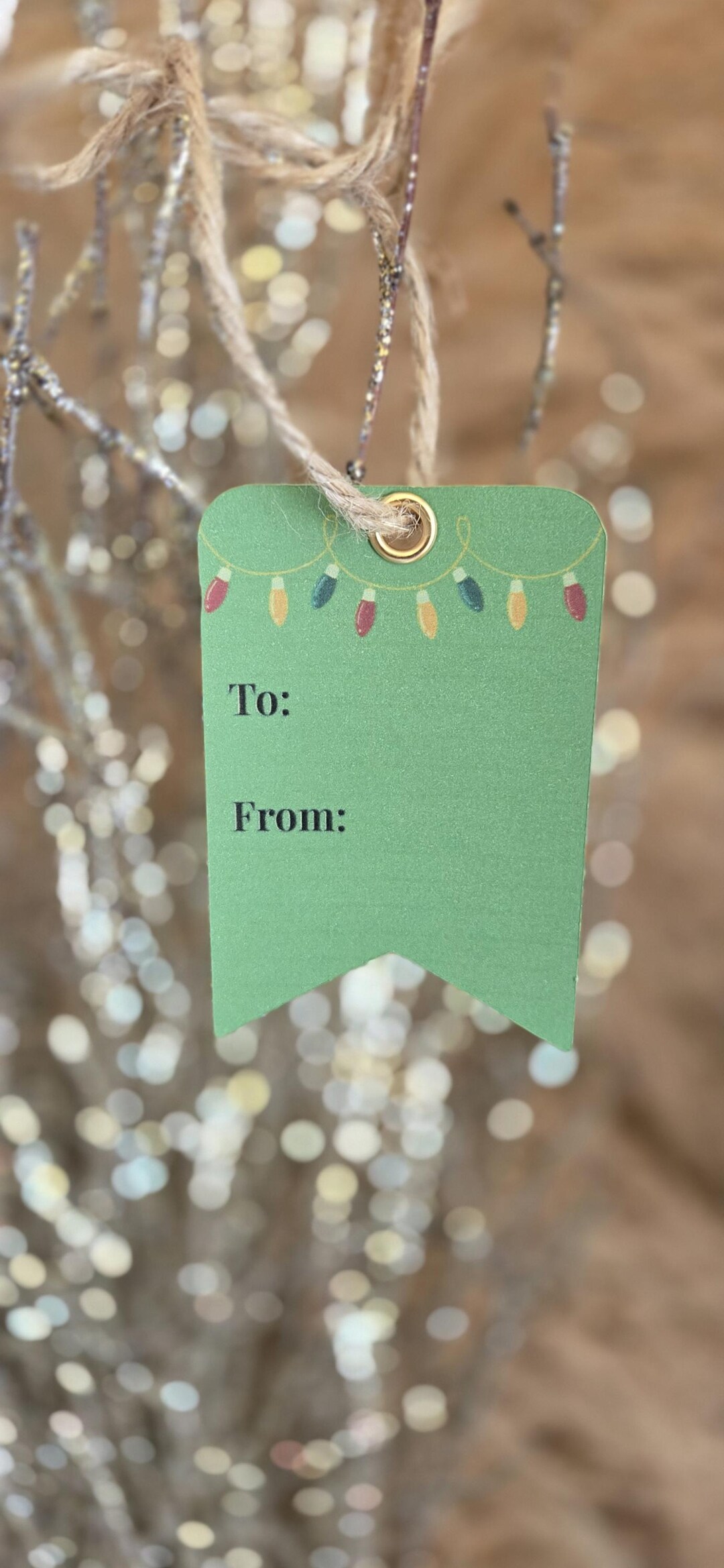 Set of 12 Green Christmas Gift Tags – Holiday Lights & Kraft Twine - Etsy
