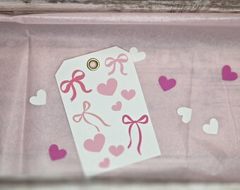 Etiquetas para Presente de Dia dos Namorados com Laços e Corações | Etiquetas para Guloseimas de Dia dos Namorados | Etiquetas Artesanais para o Dia dos Namorados | Lembrancinhas para a Sala de Aula | 1x2 ou 2x3