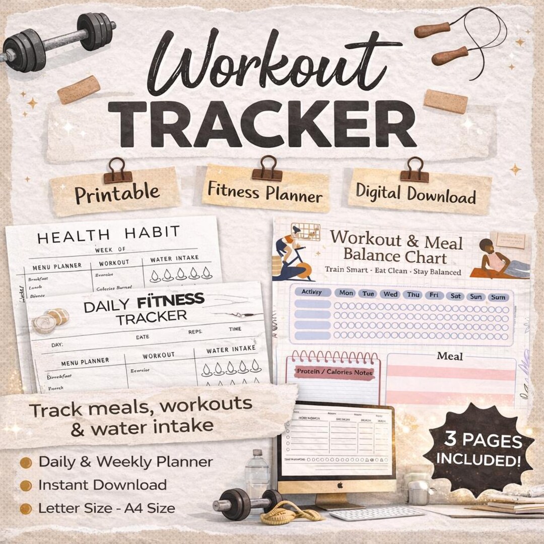 Daily Workout Tracker Printable | Fitness & Meal Planner (A4 PDF) - Etsy