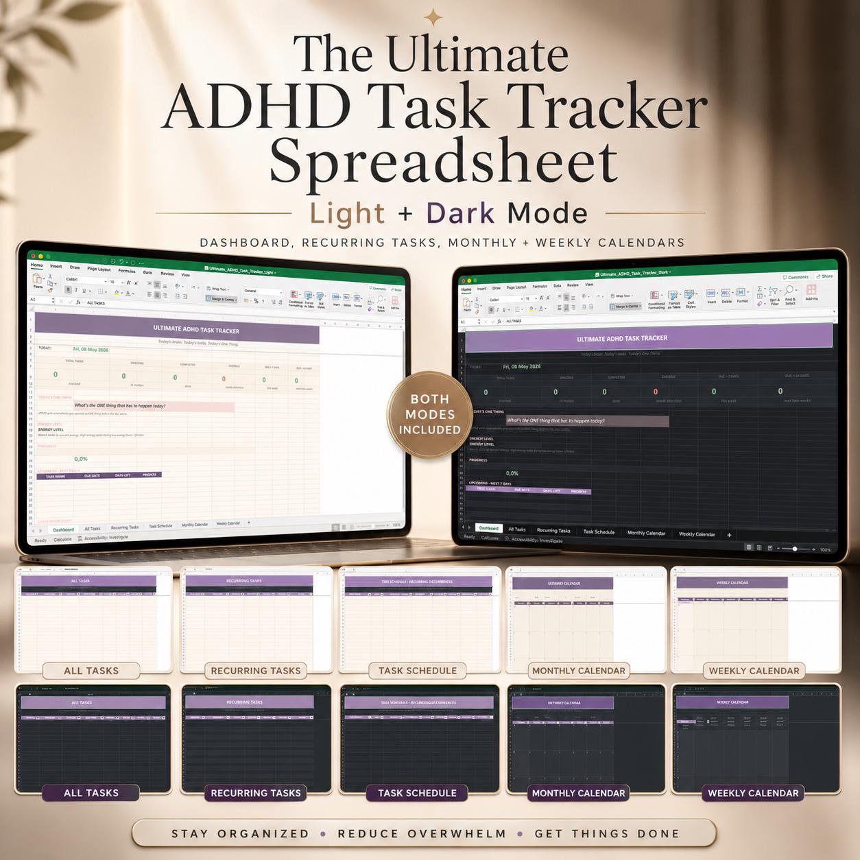 ADHD Task Tracker Spreadsheet Bundle, Excel & Google Sheets Planner ...