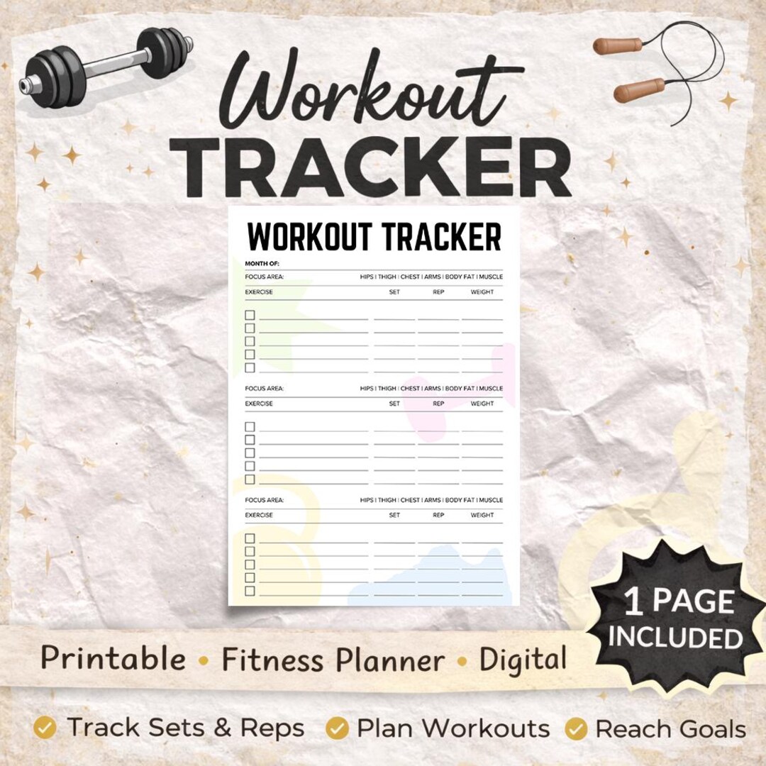 Gym Workout Tracker Printable | Fitness Planner (digital Download A4 ...