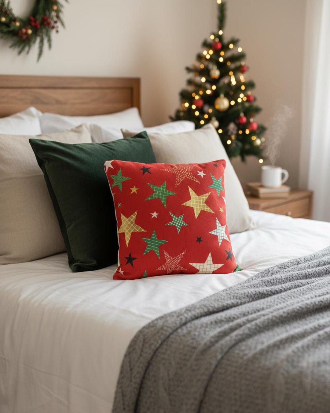 Red Christmas Pillow Cover – Festive Holiday Throw With Digital Print ...