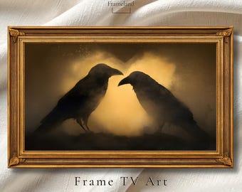 Golden Raven Silhouette TV Art, Gothic Samsung Frame TV Art (Digital Download)