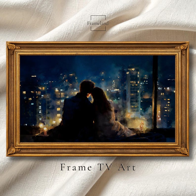 Balcony View Frame Romantic Couple Balcony View Samsung Frame TV Art, City Lights Frame TV ...