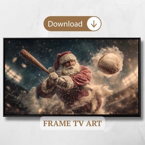 Santa Baseball Kunst, dynamische Weihnachtssport Malerei, Action Frame TV Dekor, Santa Athlete Wandkunst, Weihnachtsgeschenk Kunstwerk, digitaler Download