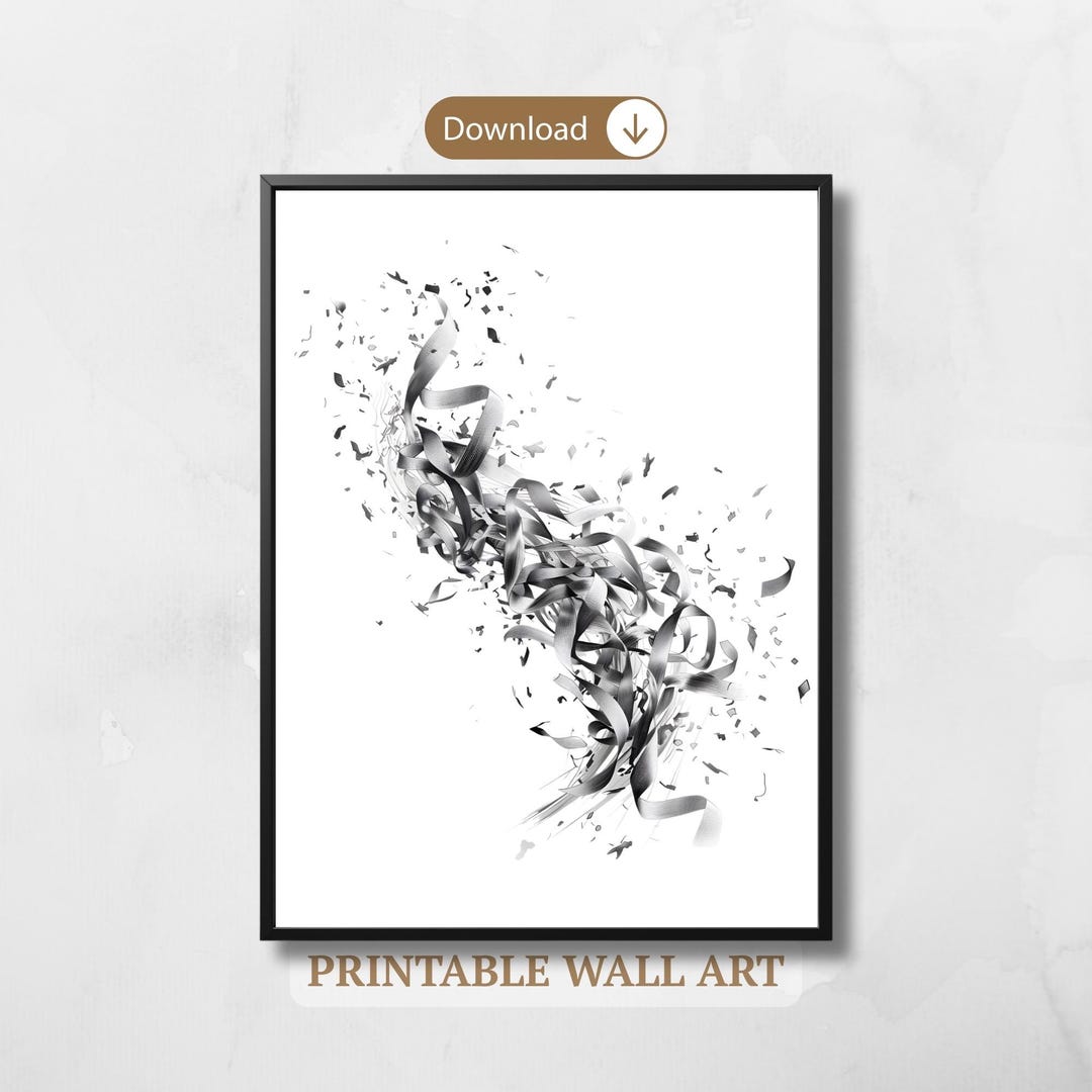 Abstract Confetti Pencil Sketch Poster, Black and White Ribbon Burst ...