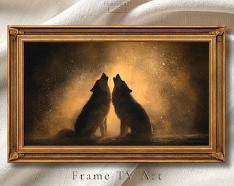 Wolves in Love Frame TV Art, Golden Night, Romantic Samsung Frame TV Art Decor (Digital Download)