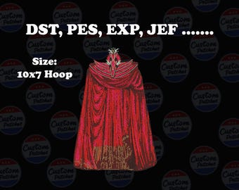 Patrón de bordado de capa roja real: diseño de capa muy detallado para formatos DST, PES, EXP y JEF. Perfecto para disfraces, cosplay y ropa.