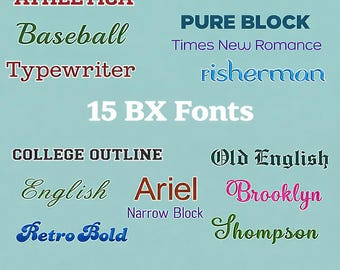 Paquete de fuentes de bordado: 15 fuentes BX, estilo universitario y script (descarga digital)