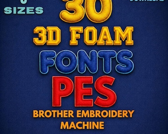 Paquete de fuentes 3D Puff Embroidery, PES, alfabeto completo (descarga instantánea)