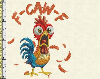 Diseño de bordado de gallo divertido / Archivo de bordado a máquina de pollo F-CAW-F / Bordado de animales de granja