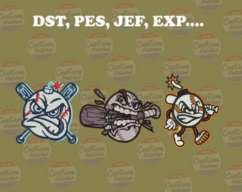 Diseño de bordado de mascota de béisbol enojada – Archivos DST PES JEF ExP – Patrón de bordado a máquina de parche deportivo – Descarga instantánea