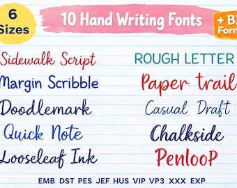 Paquete de fuentes de bordado manuscritas: 10 estilos clásicos y manuscritos (formato BX, descarga digital)