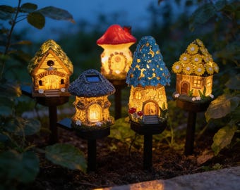 Solar Mushroom House Garden Light | Outdoor LED Stake Lamp