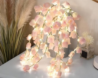 Hanging LED Flower Vine Lights – Soft Pink | Battery Powered Fairy Floral Decor