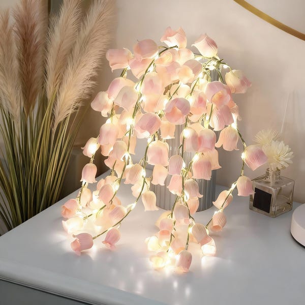 Hangende led-bloemstokverlichting – zachtroze | Bloemendecor op batterijen