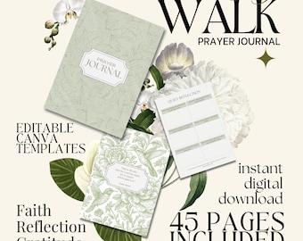 45-Page Prayer Journal Canva Template | Daily Walk Studio (MRR PLR Digital Download)
