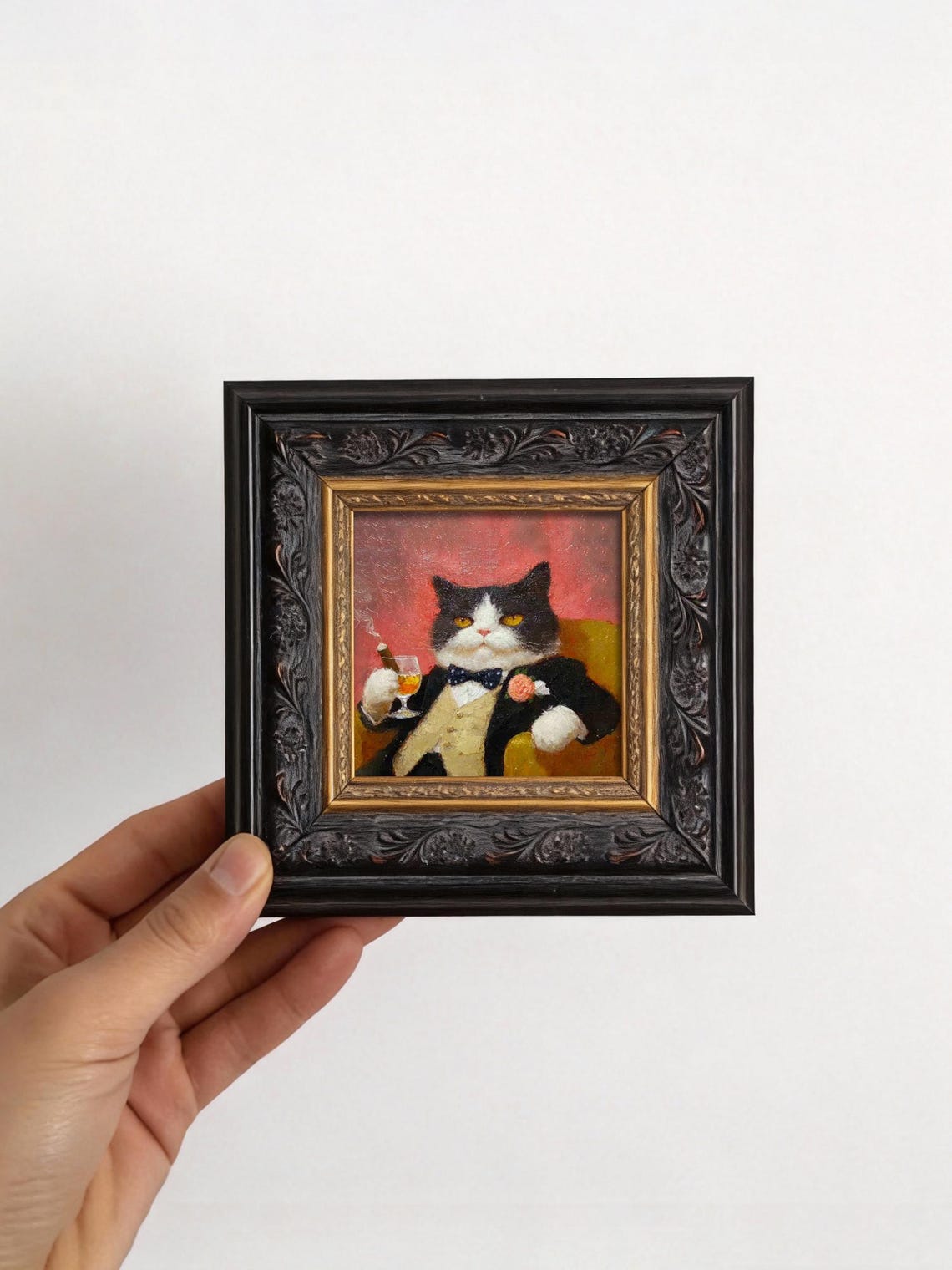 Cat Original Mini Oil Painting, Tiny Framed Pet Portrait Wall Art - Etsy