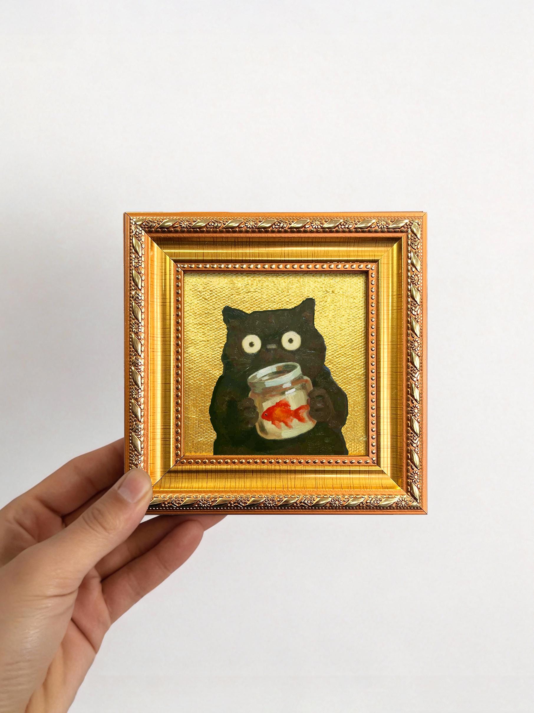 Cat Original Mini Oil Painting, Tiny Framed Pet Portrait Wall Art - Etsy