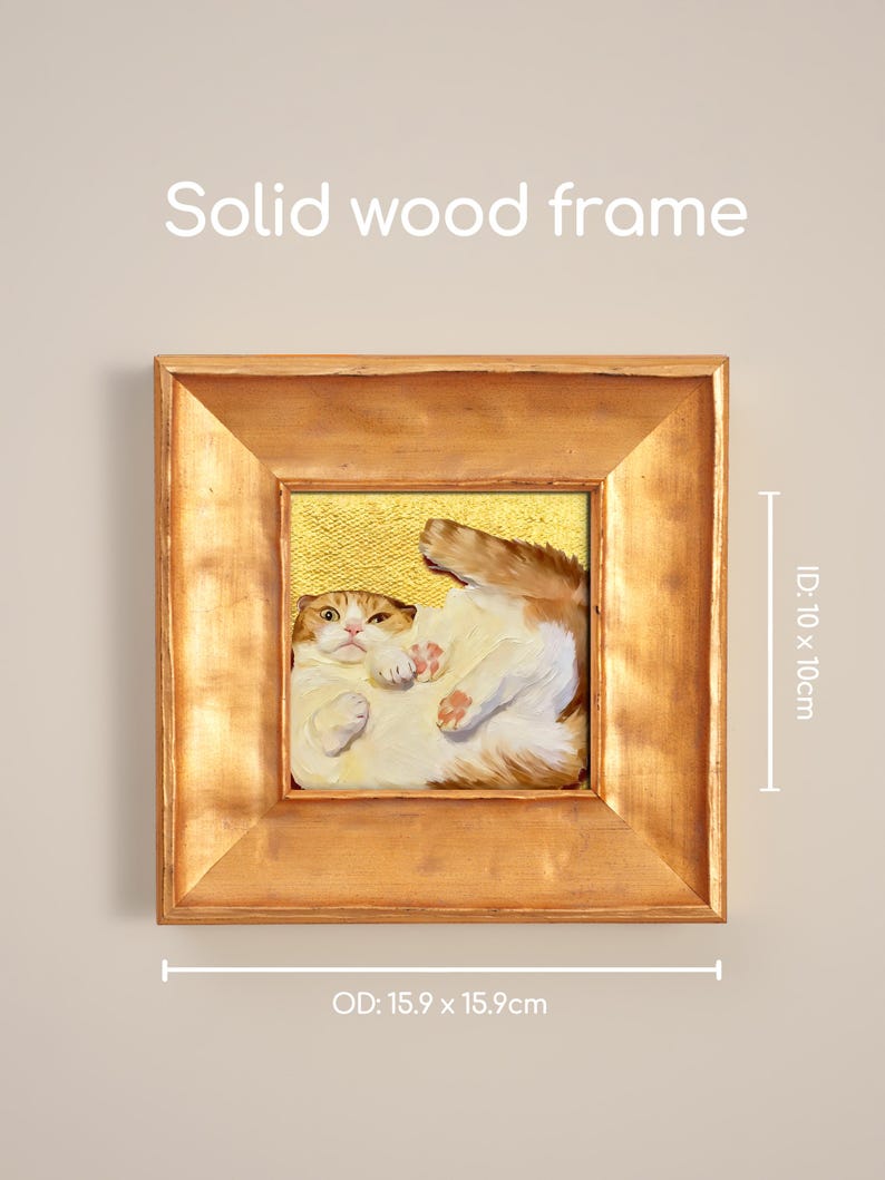Gold Foil Cat Original Mini Oil Painting, Tiny Framed Pet Portrait Wall ...