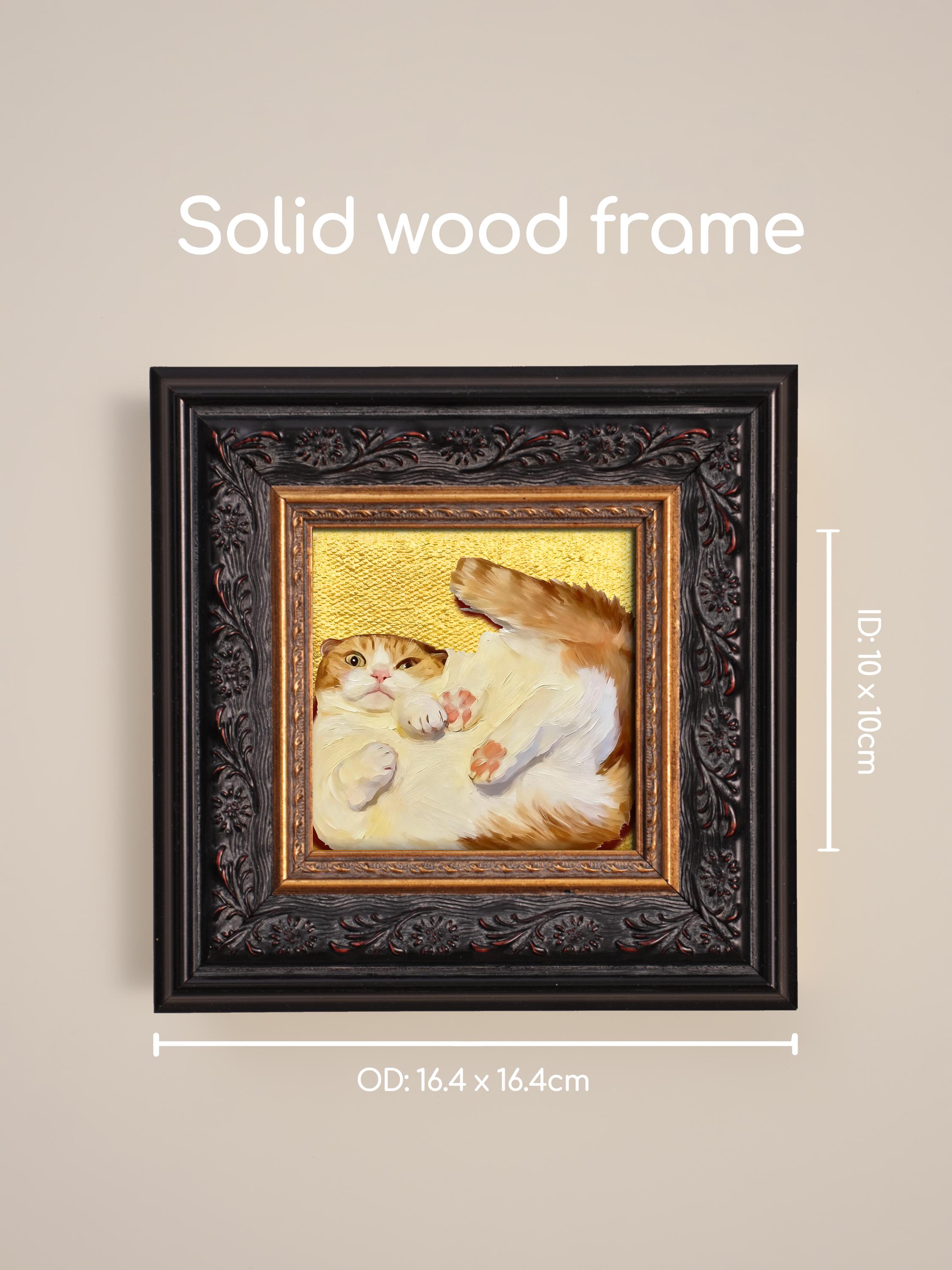 Gold Foil Cat Original Mini Oil Painting, Tiny Framed Pet Portrait Wall ...