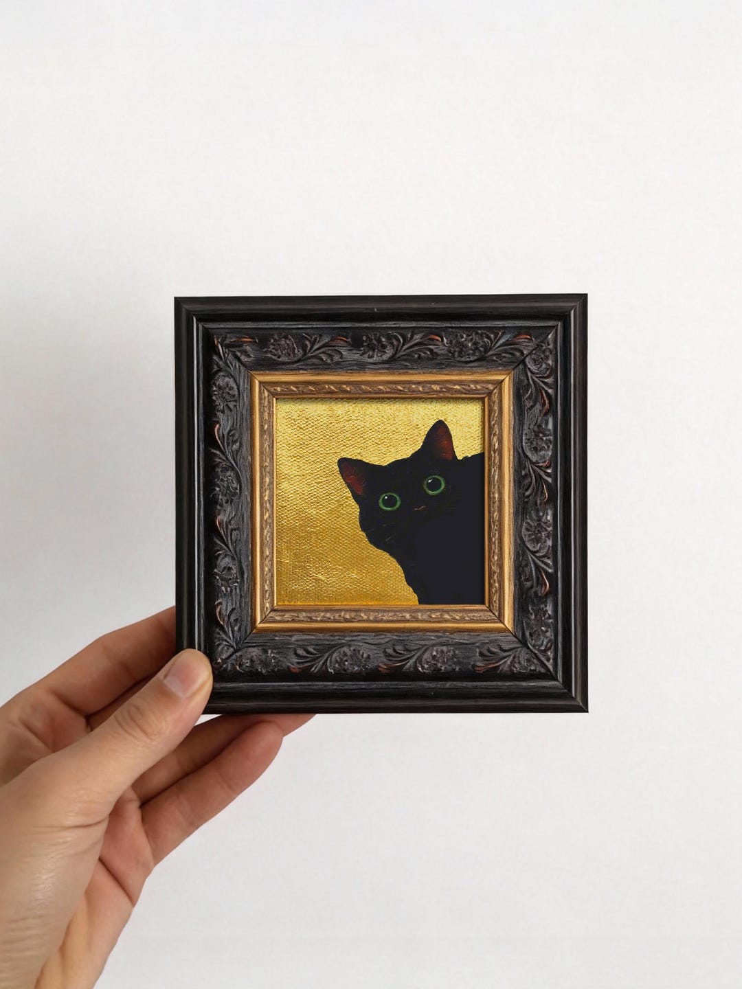 Cat Original Mini Oil Painting, Tiny Framed Pet Portrait Wall Art - Etsy