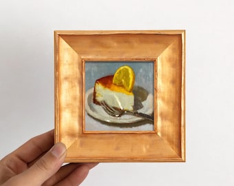 Handgemachtes, original Ölgemälde, kleines Original Kunstwerk, 4 x 4 Zoll Leinwand Kunstwerk, Geschenk für Freunde, Ostergeschenke, Kuchen