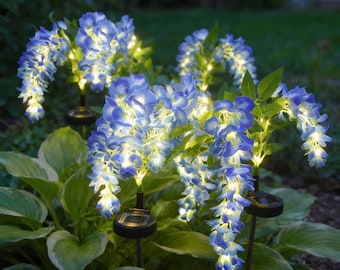Blue Solar Wisteria Garden Flower Lights, Outdoor Decorative Floral Lighting