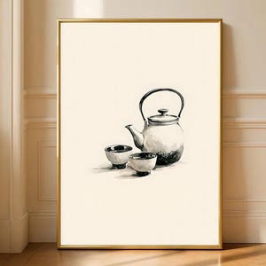 Japanisches Tee-Set Poster Minimalistische Teekanne Illustration Zen Küche Wand Kunst Druck
