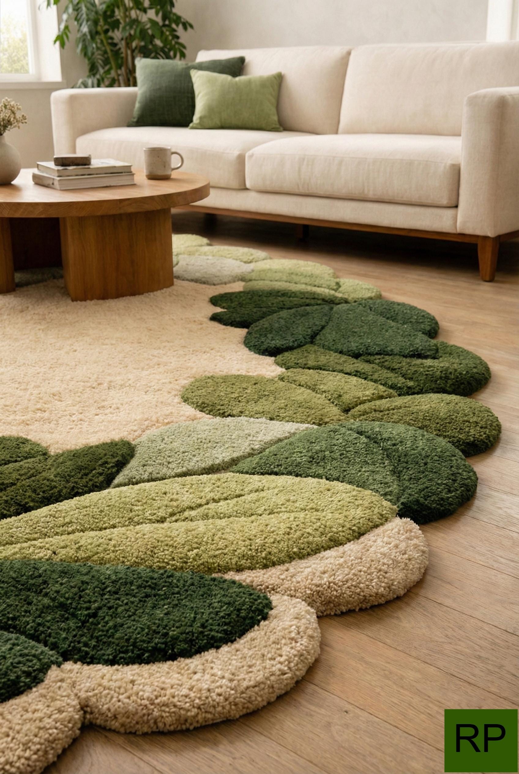 Round Area Rug Botanical Leaf Wreath Hand Tufted Living Room Nursery ...