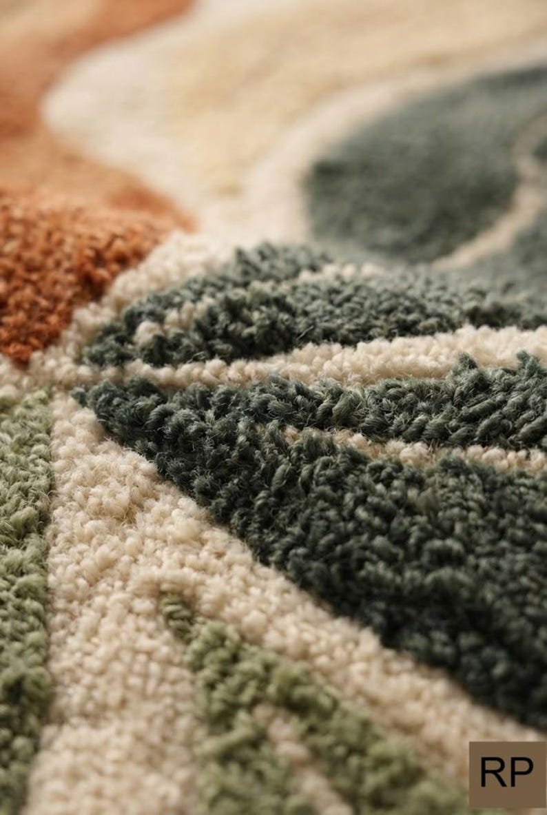 Tuft Rug Background Hand Tufted Wool Rug | Botanical Leaf Design, Boho Living Room Carpet ...