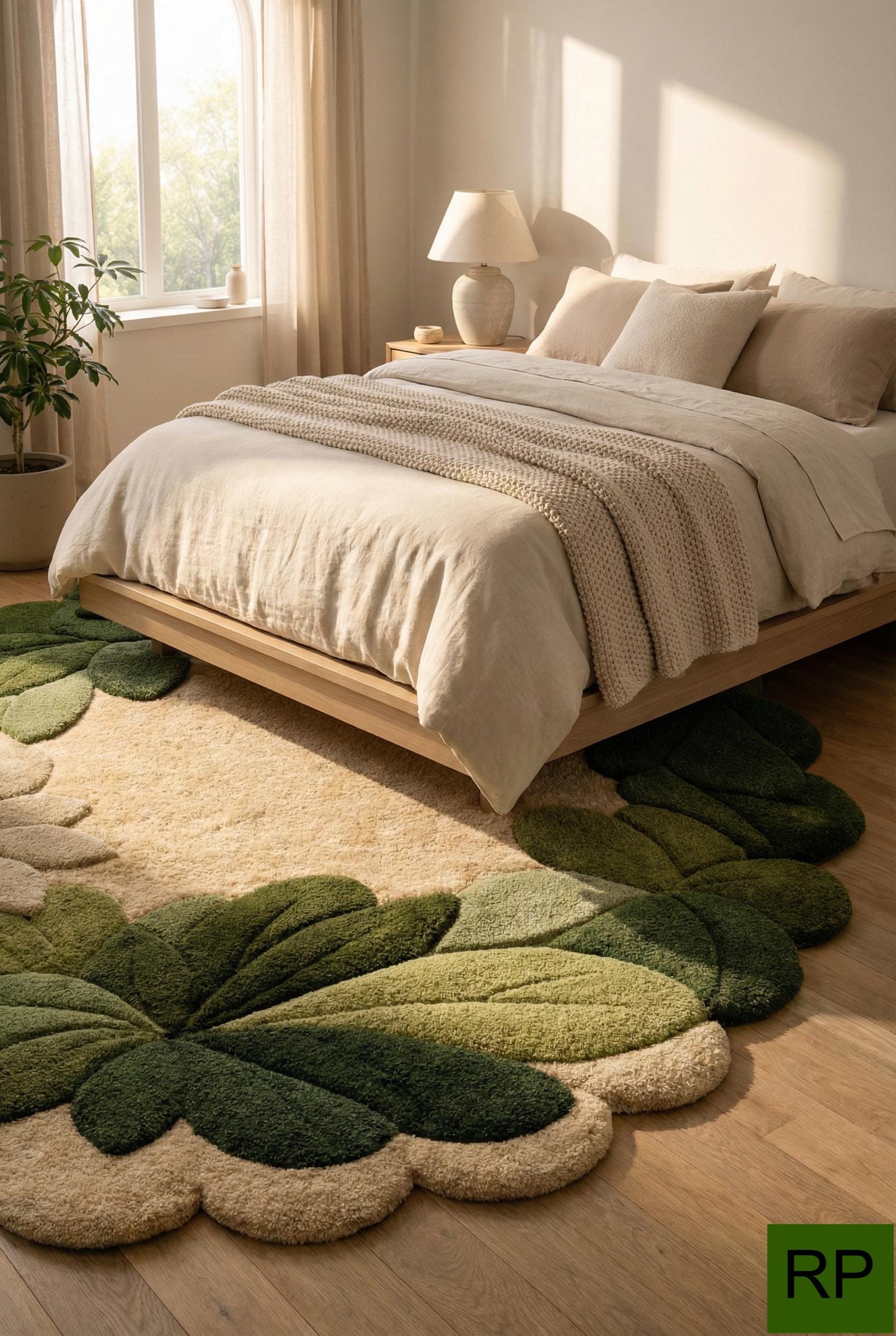 Round Area Rug Botanical Leaf Wreath Hand Tufted Living Room Nursery ...