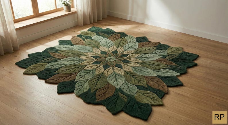 Green Earthy Pattern Rug Earth Tone Leaf Mandala Rug | Forest Green & Brown Area Rug ...
