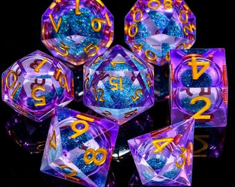 Dungeons&Dragons Purple Blue Liquid Core Dice Set, Dnd Gift Liquid Core D And D Dice, Resin Liquid Core Dice, Resin Dice, Gift For Him