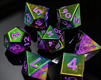 グリーンフローライト DND ダイスセット - ハンドメイドグラデーションダイスセット、ダンジョンズ＆ドラゴンズ、ロールプレイングゲーム、多面体シャープエッジダイスセット