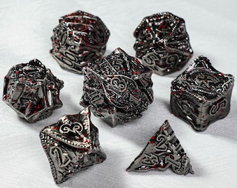 Bloodstained Metal DnD Dice Set - Metal Dice Set,Role Playing Games Sharp Edge Dice,Dragon and Dungeon,RPG DD Dice,D20 D6