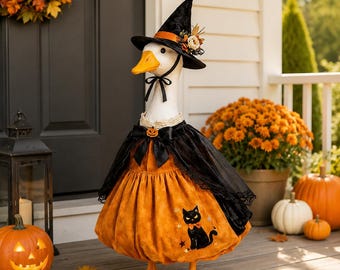 Witch Gardener Goose Outfit, 23 Inch Porch Goose Costume, Halloween Porch Decorations