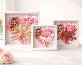 Caja decorativa personalizada con forma de manos entrelazadas, caja decorativa con forma de rosa en forma de corazón con el nombre de los niños, nombres familiares personalizados, regalo del Día de la Madre, regalo para mamá.