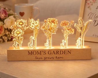 Omas Garten Geburtsblumen Nachtlicht, Benutzerdefiniertes Acryl Nachtlicht mit Kindernamen, Muttertagsgeschenk, Familiengeburts-Blumengeschenke