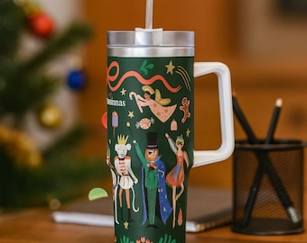 Vaso Stanley Cup personalizado, serie Cascanueces, de 40 oz, con asa y pajita, portátil para coche