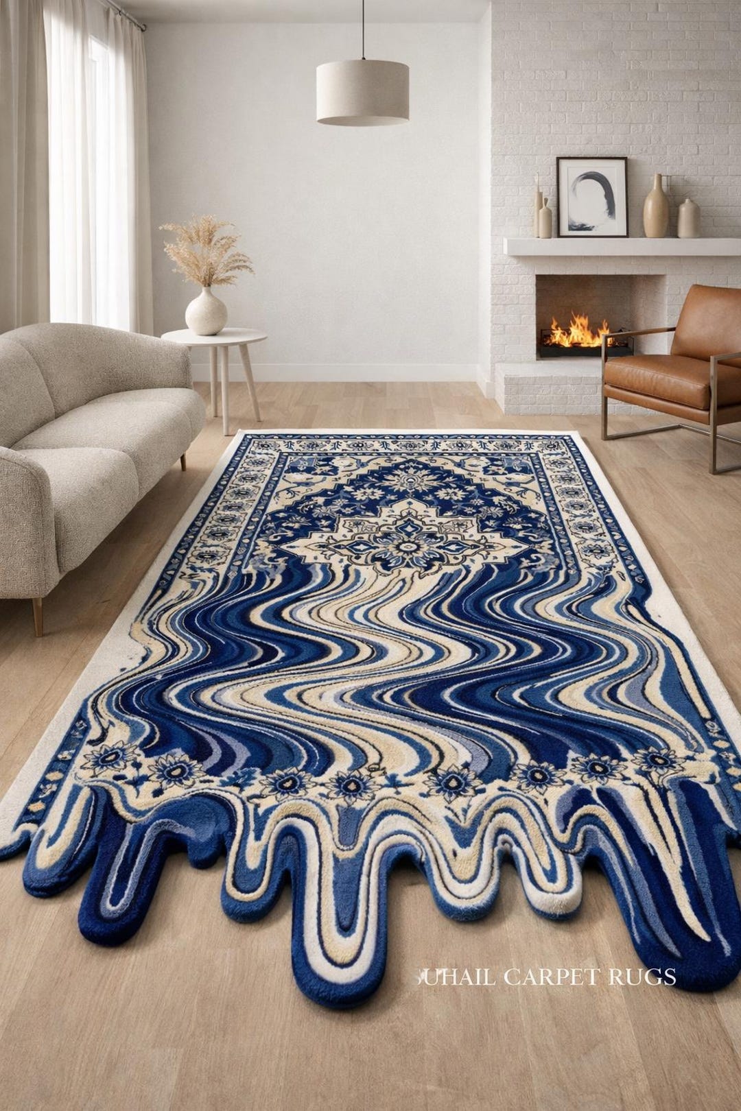 Abstract Blue Rug Pattern Hand Tufted Wool Area Rug | Blue Abstract Wavy Design - Etsy