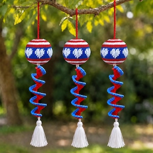 Crochet USA Flag Ball Wind Spinner Pattern, Easy Amigurumi Patriotic Garland PDF, Red White Blue Hanging Decor, Crochet Summer Gift