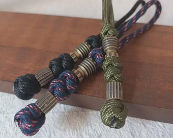 Hand-Carved Vintage Mechanical Brass Lanyard Bead | Industrial EDC Knife Charm, Slingshot Pendant, Paracord Keychain Accessory